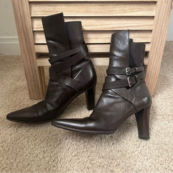 HERMES Brown leather ankle boots in dark brown size 7 - Picture 5 of 12